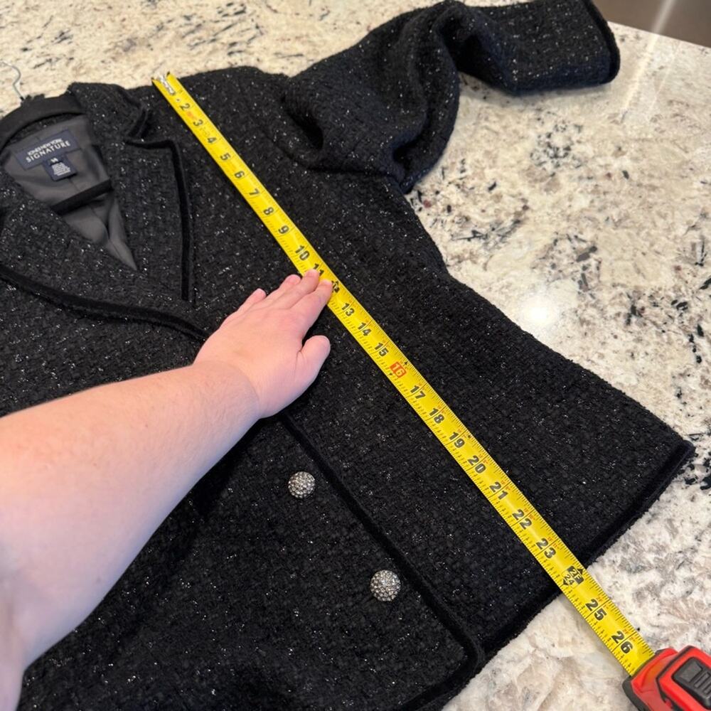 Jones New York Signature Black Shimmer Tweed Blazer Jacket 14 Bling Buttons - Picture 11 of 13